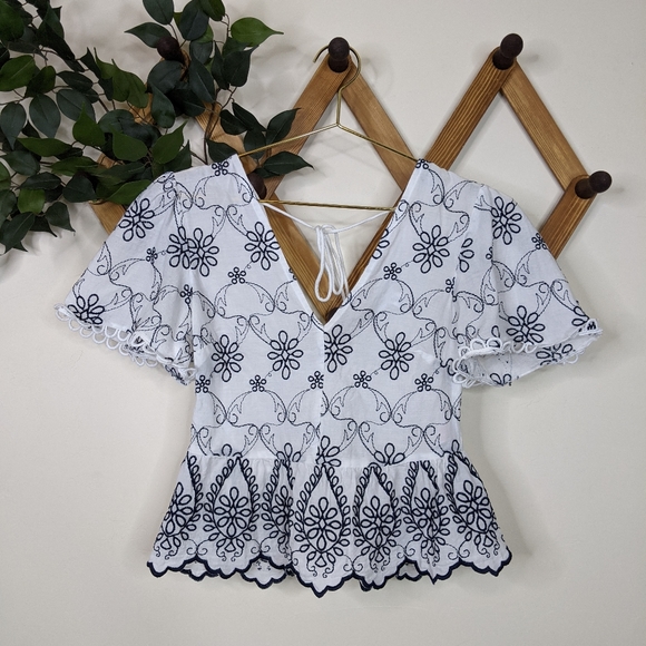 Topshop Tops - Topshop Embroidered Floral Peplum V-Neck Blouse Top